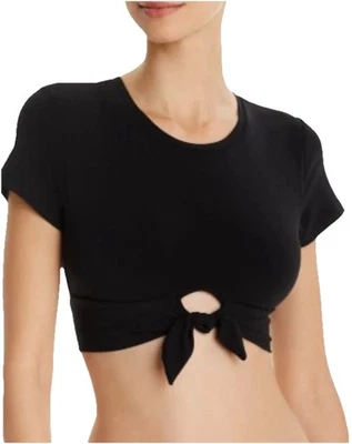 Robin Piccone Black Tie-Front Bikini Top T-Shirt Swimwear Crop Tee Size L - Image 1 of 4