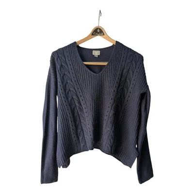 Suéter azul marino cuadrado con cable cuello en V Converse talla mediana Foto 1 de 4