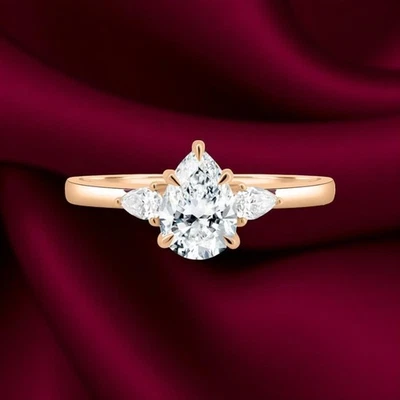 1.75 CT Pear Cut IGI GIA Certified Lab Grown Diamond Wedding Ring 14K Rose Gold - Image 1 of 4