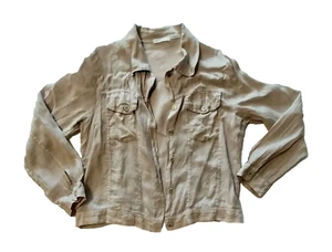 Chaqueta de mujer 100 % lino beige manga larga ligera TALLA GRANDE/XLARGE - Imagen 1 de 4