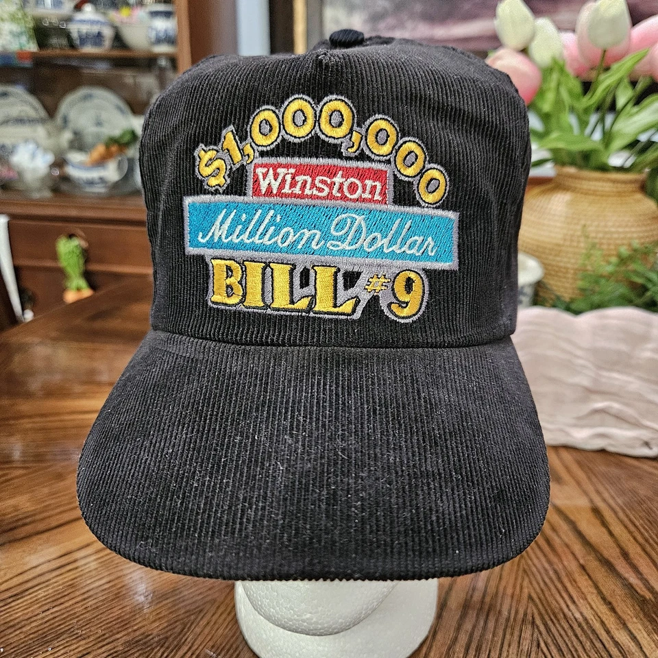 PARA HOMBRES DE COLECCIÓN BILLETE DE MILLÓN DE DÓLARES DE WINSTON #9 GORRA DE BÉISBOL DE PANA NEGRA SNAPBACK Foto 1 de 4