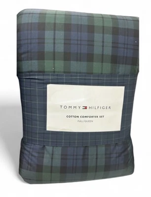 "Juego de edredón completo/reina a cuadros verde y azul Tommy Hilfiger 92""x96""" Foto 1 de 4