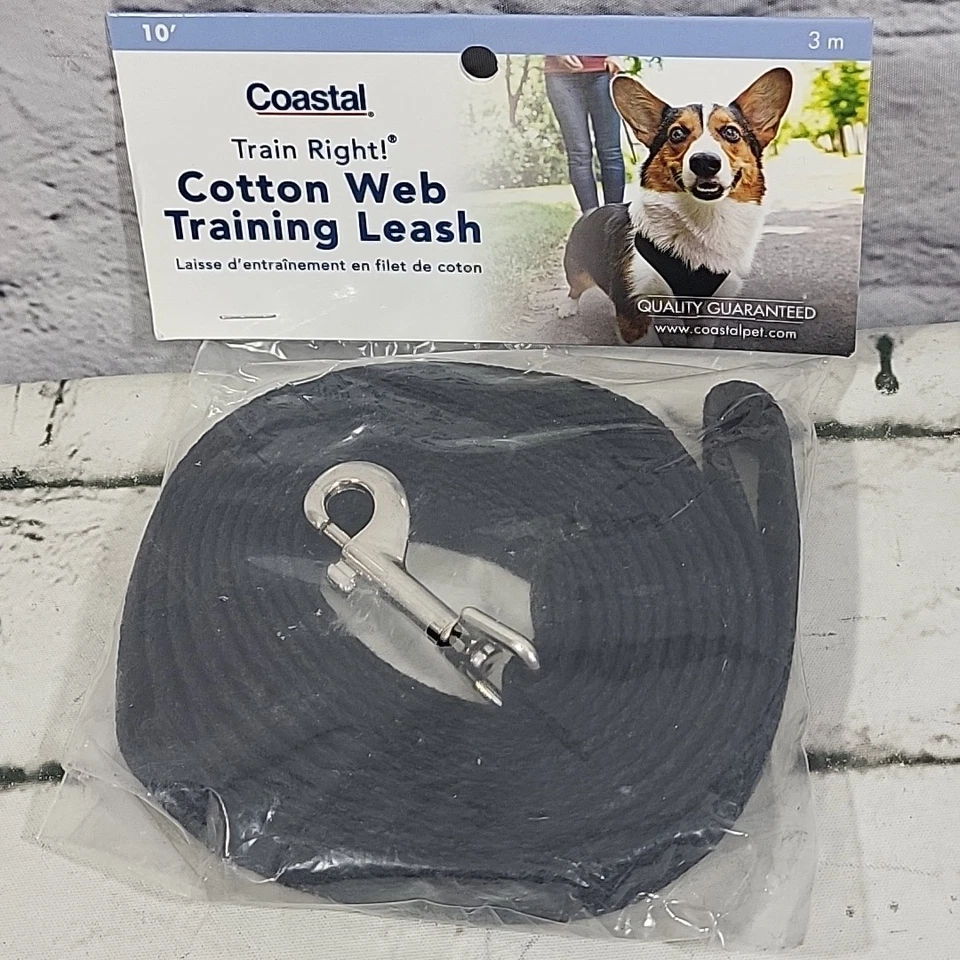 Coastal Train Right 10ft Cotton Web Training Leash Black New NIP - Imagem 1 de 3