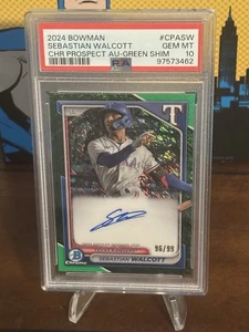 2024 Sebastian Walcott 1st Bowman Chrome Auto Green /99 PSA 10 Gem Rangers - Picture 1 of 2