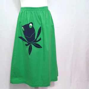 Vintage 1970s Retro High Waist Frog Midi Skirt Applique Green Funky Boho Indie S - Picture 1 of 9