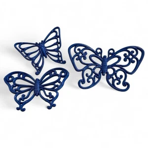 Vintage 1978 Set Of 3 Glitter Blue Homco Butterfly Wall Plaques USA - Picture 1 of 11