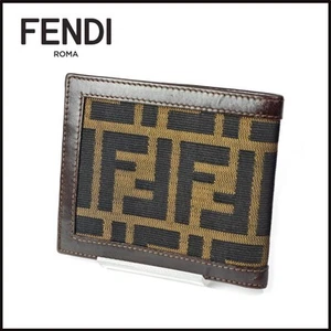 Fendi Zucca Wallet Bifold Brown Unisex Made in Italy Canvas Leather - Picture 1 of 9