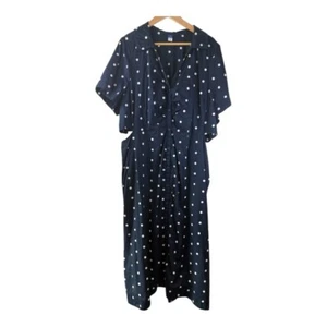 Old Navy Women's Shirt Dress Midi Polka Dot Cut Out Sides Button Front Navy 3X - Picture 1 of 14