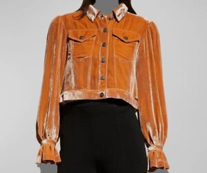 $495 Cinq à Sept Women's Orange Silk Velvet Dillon Cropped Jacket Size XS