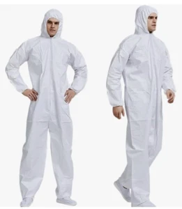 6-Disposable Protective Coveralls with Hood Size Large Zip Front Elastic Wrist - Picture 1 of 8