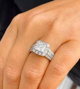 2.80Ct Princess Cut E-F VVS1 Moissanite 14k White Gold Plated Engagement Ring 7 - Picture 1 of 4