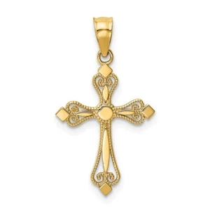 Real 14kt Yellow Gold Mini Budded Cross Pendant - Picture 1 of 6