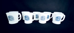 Currier & Ives, Blue & White Milk Glass, 8oz Cup/Mug, "Old Farm Gate" D handle - Picture 1 of 9