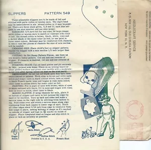 549 sew pattern Mail Order SLIPPERS Dog Puppy child sizes S 4~6, M 7~9, L 10~12 - Picture 1 of 1