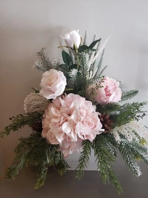 Pink hydrangea and rose wedding arrangement, Valentine's day silk flower - Image 1 of 4