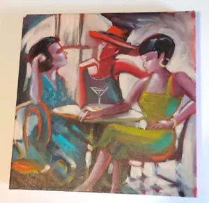 Michele Byrne Firmado Original Óleo sobre Lienzo Niñas Noche 12 x 12 Estate - Imagen 1 de 8