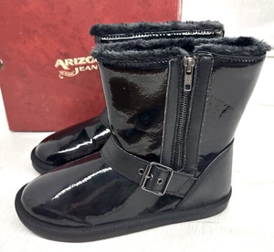Girls New Arizona MISSY Black Faux-Fur Lined Side-Zip Flat Ankle BootsSize 4M - Picture 1 of 6