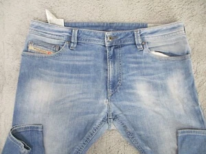 Diesel Jeans Mens 34x32 Thavar Denim Division Slim Skinny Light Wash *Flaw Tear* - Picture 1 of 18