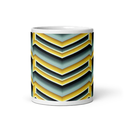 Taza de café de cerámica con rayas Chevron verde azulado y dorado - 11 oz Foto 1 de 3