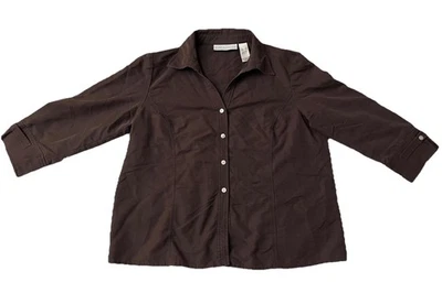 CAMISA BLUSA LIZ CLAIBORNE PRIMERA EDICIÓN MARRÓN MANGA 3/4 CUELLO ~TALLA L Foto 1 de 4