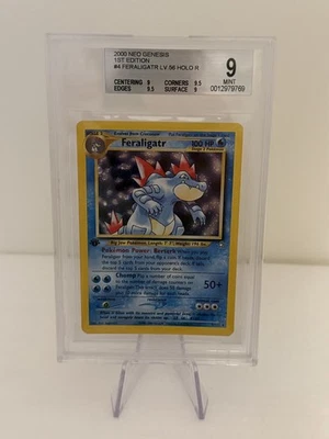 🔥BGS 9 GEM MINT 1ST EDITION FERALIGATR HOLO RARE | NEO GENESIS 4/111🔥Subs  - Image 1 of 2