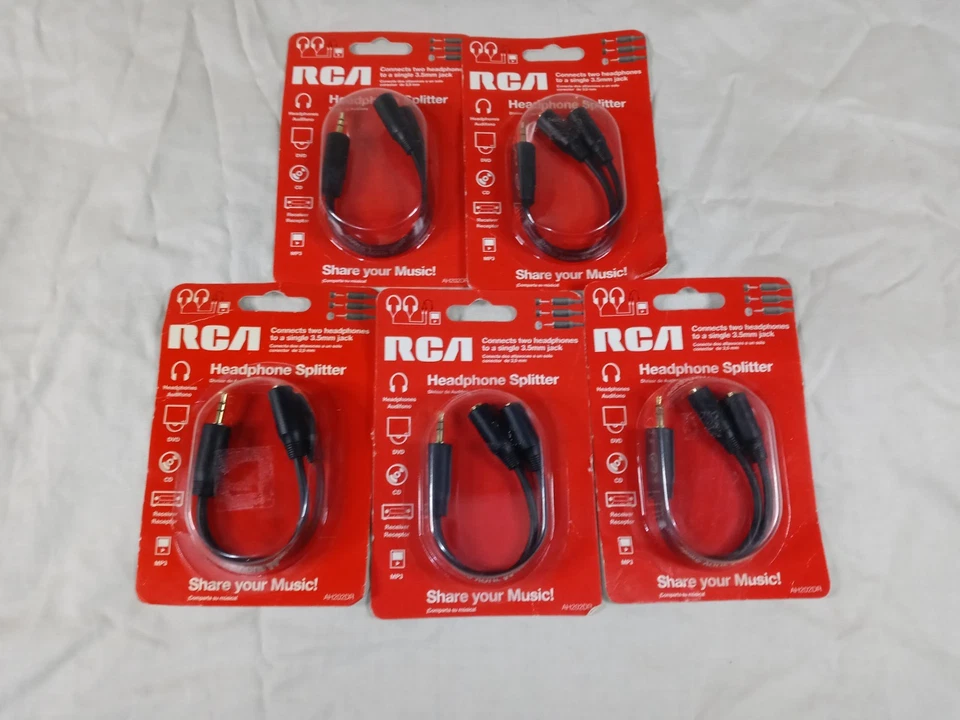 *New* 5 RCA Headphone Splitter - Connects Two Headphones to a single 3.5mm Jack - Image 1 of 4