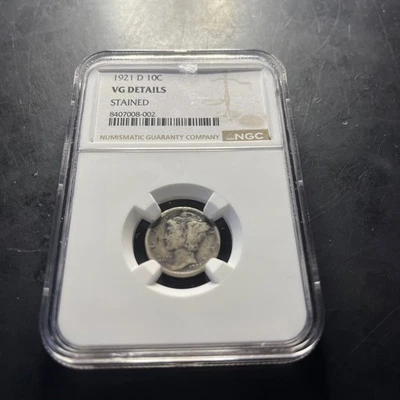 1921-D VG Details Silver Mercury Dime NGC Certified (item 34)  - Image 1 of 4