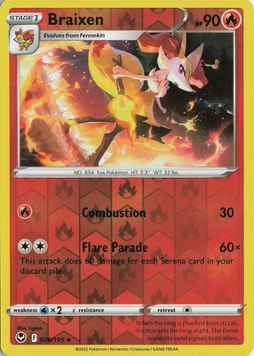 Braixen Reverse Holo Uncommon – SWSH12: Silver Tempest #026/195 Pokémon TCG - Image 1 of 2