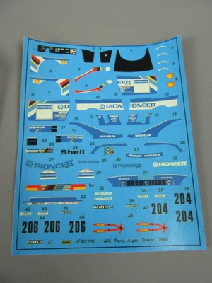 D466 Planche Décal Réf 80190 Heller 1/43 Peugeot 405 N°204 206 Paris Dakar 1988 - Photo 1/4