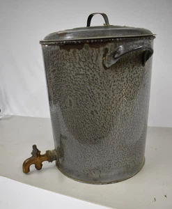 Vintage Graniteware Clam Steamer Spigot Pot GRAY Speckled w/ LID 14" - Picture 1 of 5