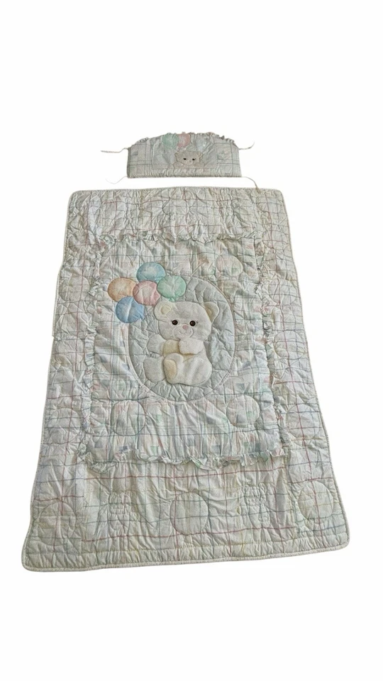 Vintage Heavy Quilt Lambs & Ivy Teddy Bear 3D Balloons And Headboard Cover 75X50 - Image 1 of 4