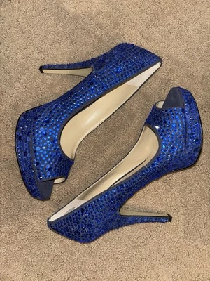Tacones de plataforma Enzo Angiolini azul estrás punta abierta 8,5 Foto 1 de 4