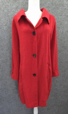 Elevenses Anthro Coat Womens Large Button Up Pockets Unlined Knee Length Red - Image 1 of 4