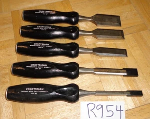 CRAFTSMAN TOOLS VINTAGE 5 PIECE WOOD CHISEL SET BLACK HANDLES WF - Picture 1 of 12