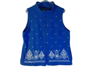 Mountain Lake Women's Blue  Vest Fleece Snowmen  Size L - Picture 1 of 9