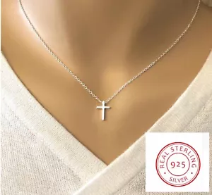 Sterling Silver 925 Small Tiny Plain Cross Pendant Necklace Slide 11mm - Picture 1 of 2