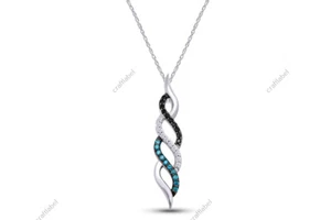 1/5ct Real Blue,Black & White Diamond Infinity Pendant 18" Necklace in Silver - Picture 1 of 11