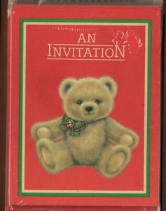 15 Vintage Christmas Invitations, Teddy Bear Hallmark Red Green Holiday Party 5" - Picture 1 of 3