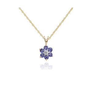 Colgante floral redondo de tanzanita y diamantes en oro amarillo de 9 quilates - Imagen 1 de 1