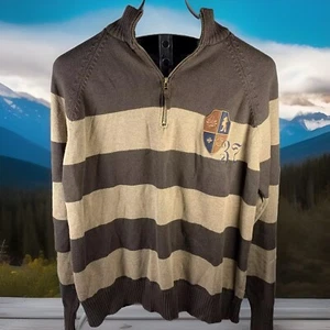 Harry Potter Men’s Crest 37 Sweater Disney Store XL Brown Striped 1/4 Zip - Picture 1 of 5