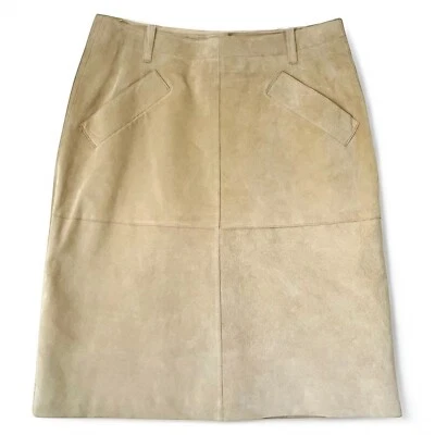 Falda Isaac Mizrahi Gamuza Cuero Panel Línea A Talla 8 Tostada Corta Western Preppy Foto 1 de 4