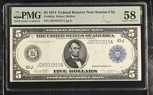 $5 1914 PMG 58 Kansas City Federal Reserve Note Fr. 883a - Choice PQ - Picture 1 of 2