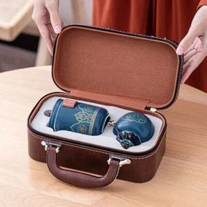 Chinese Travel Tea Set Porcelain Tea Pot With Lid Matching Tea Cup Portable Bag - Picture 1 of 22