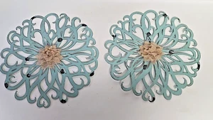 Shabby Chic Metal Wall Decor Round Blue Set of 2 - Picture 1 of 5