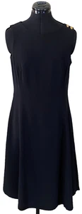 Talbots Size 8 Black Shift Dress Gold Shoulder Buttons EUC Lined Made in USA - Picture 1 of 14