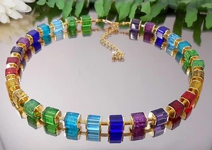 DESIGN Würfel Kette / in Farbe GOLD - MULTICOLOR / GLAS Würfel Collier - Bild 1 von 4