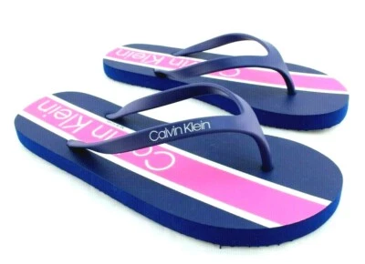 CALVIN KLEIN Salem 9 码海军蓝/粉色 CK 标志女式拖鞋凉鞋 — 第 1/4 张图片