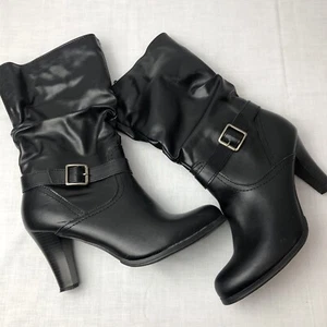 Arizona Jean Company Women's Black Boots W Heel Shoes Buckle W Zipper Size 11 - Picture 1 of 7
