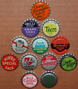 Vintage soda pop bottle caps 12 ALL DIFFERENT cork lined mix #30 new old stock - Picture 1 of 3