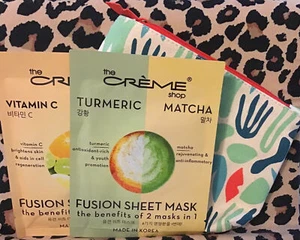 Creme Shop Fushion Sheet Masks Vit. C/Hyaluronic Acid & Tumeric/Matcha +Ipsy Bag - Picture 1 of 5